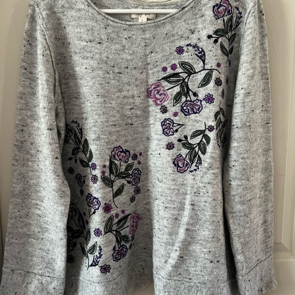 Style & Co Embroidered Fringed Sweater Heathered Gray Size Large - Picture 5 of 6